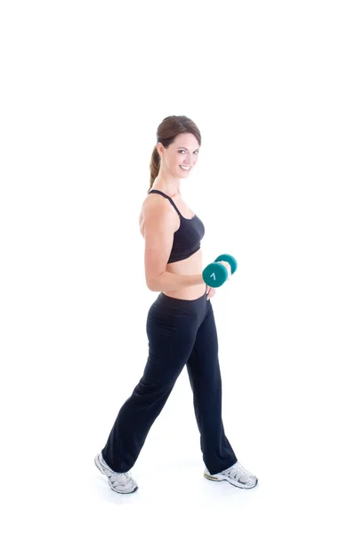 Slender Full Body Caucasian Woman Lifting Hand Weight — Stock Photo, Image