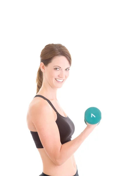 Esbelta mujer caucásica haciendo ejercicio peso de la mano Dumbell — Foto de Stock