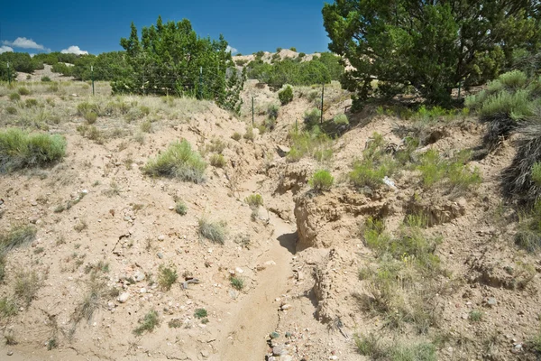 Desert Wash Arroyo mostrando erosão Novo México — Fotografia de Stock