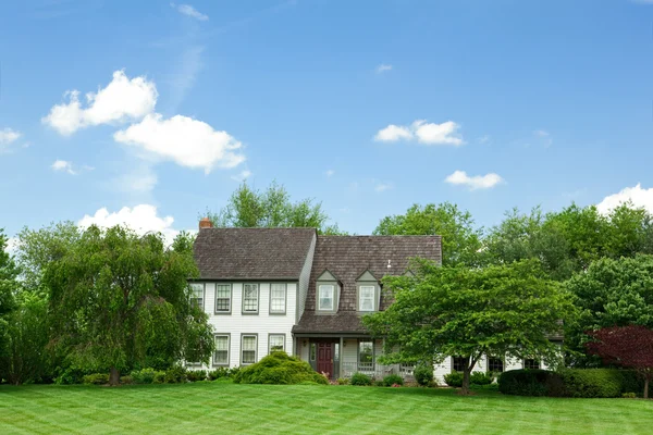 Suburban Casa de Família Única Árvores de gramado Tudor — Fotografia de Stock