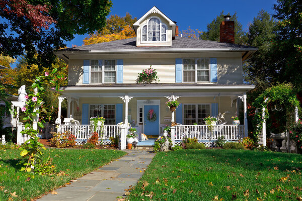 Single Family House Pastel Prairie Style Autumn
