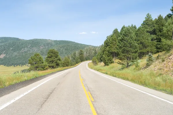 Road Kaareva pois Etäisyys Valles Caldera, New Mexico — kuvapankkivalokuva