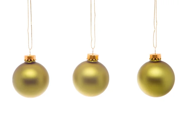 Pastel Green Gold Christmas Balls Hanging Isolated — Stock Photo, Image