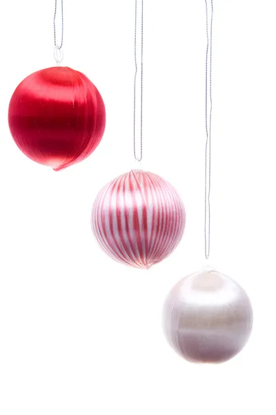 Three Vintage Christmas Balls Hanging Isolated — Stock Photo, Image