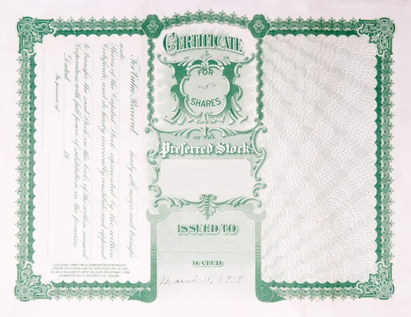 Voltar Lado reverso velho U.S. Paper Stock Certificate — Fotografia de Stock