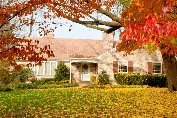 Будинок Філадельфія жовтий восени Осіннє листя дерев — стокове фото