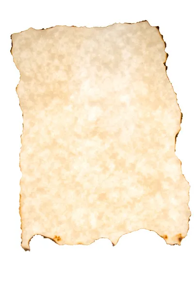Carta pergamena beige bruciata isolata su bianco — Foto Stock