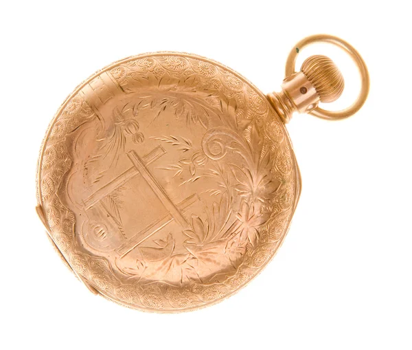 Antiguo reloj de bolsillo de oro adornado aislado — Foto de Stock