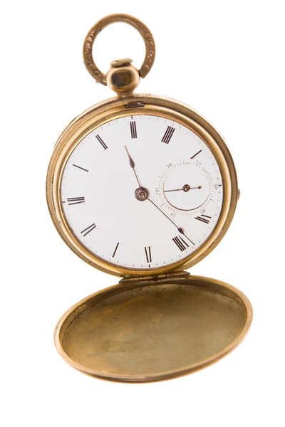 stock image Old Fashioned Brass Pocket Watch Isolated White