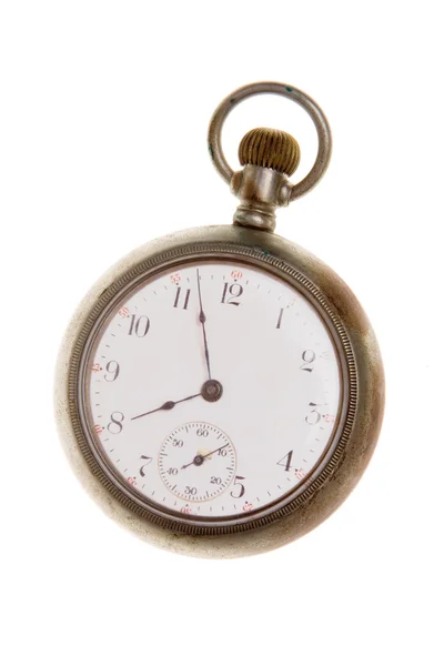 Antiguo reloj de bolsillo de latón de moda aislado blanco —  Fotos de Stock