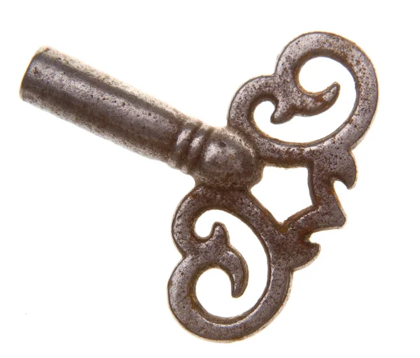 Old Winding Key Isolated on White Background — Stock Photo, Image
