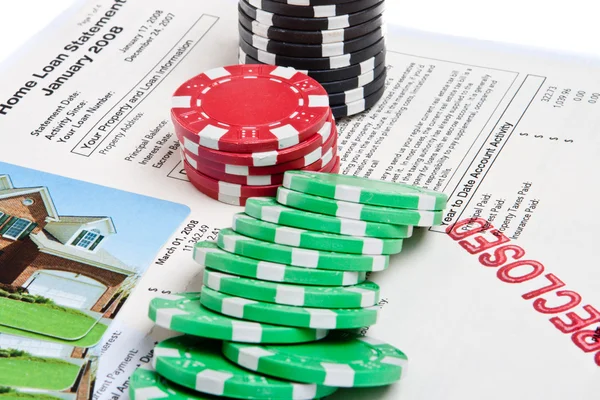 Bet the House Poker Chips Foreclosed Mortgage — Stock Photo, Image
