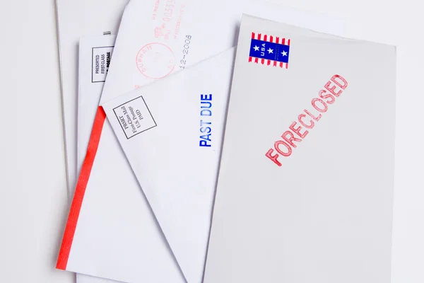Pile Mail Stamped FORECLOSED PAST DUE Isolated — Stock Photo, Image