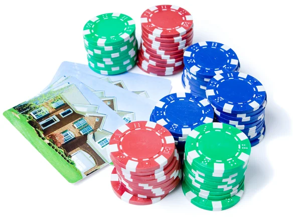 Bet the House Poker Chips on Foreclosed Mortgage — Stock Photo, Image