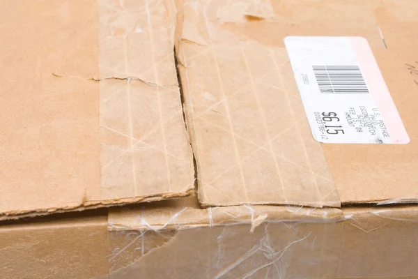 Worn Top Cardboard Package Box US Metered Mail — Stock Photo, Image