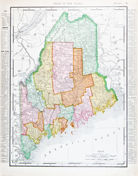 Античная винтажная цветная карта штата Мэн, США — стоковое фото
