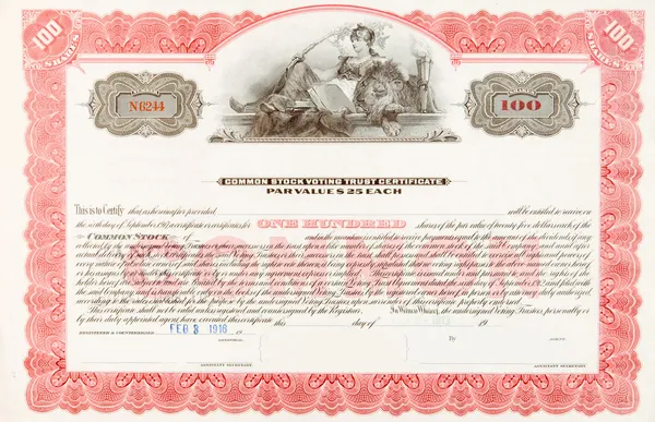 US-Aktienzertifikat 1916 Frau liegender Löwe — Stockfoto