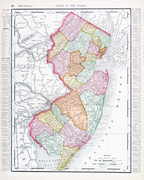 Mappa colori antichi New Jersey, Stati Uniti, USA — Foto Stock