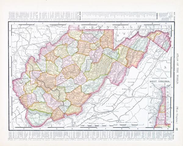 Mapa antiguo de West Virginia, WV Estados Unidos, Estados Unidos — Foto de Stock