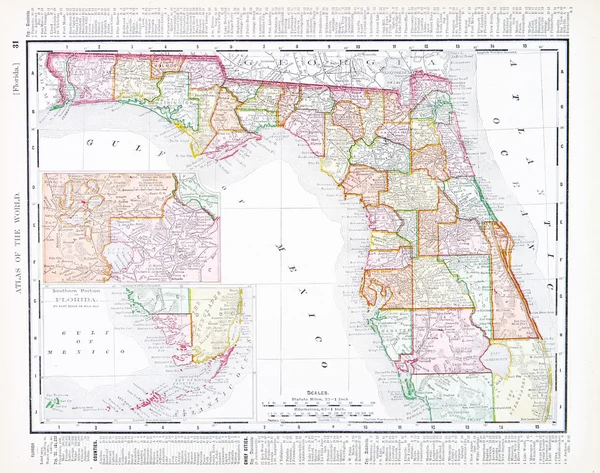 Αντίκες χάρτη της Φλόριντα, fl, Ηνωμένες Πολιτείες, ΗΠΑ — Φωτογραφία Αρχείου