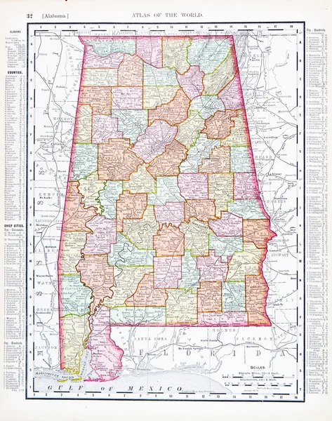 Αντίκες χάρτη της Αλαμπάμα, al, Ηνωμένες Πολιτείες, ΗΠΑ — Φωτογραφία Αρχείου