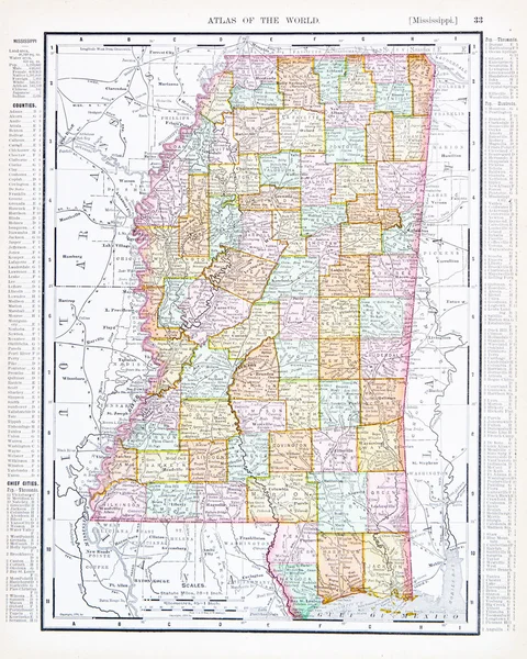Αντίκες χάρτη του Μισισιπή, ms, Ηνωμένες Πολιτείες, ΗΠΑ — Φωτογραφία Αρχείου