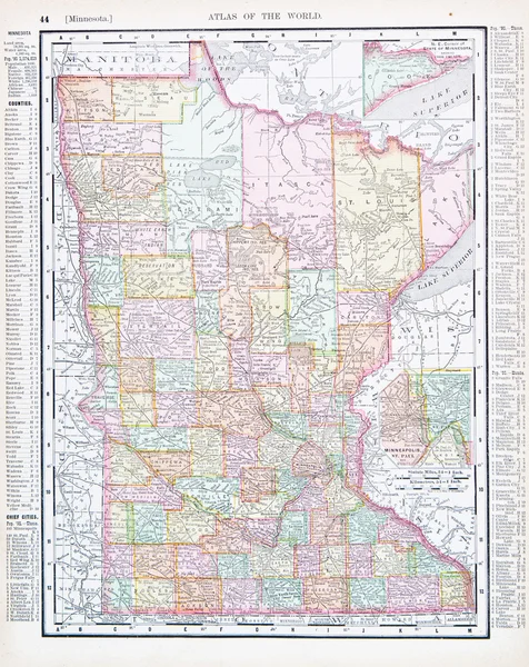 Starožitné barevná mapa minnesota mn Spojené státy, usa — Stock fotografie