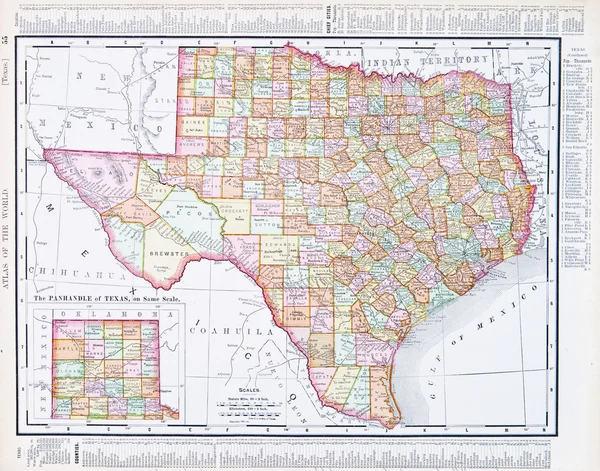 テキサス州、テキサス州アメリカ合衆国アメリカのアンティークの地図 — ストック写真