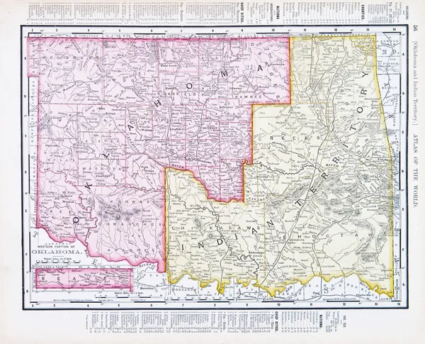 골동품 빈티지 지도 오클라호마 인도 영토, 미국 — 스톡 사진