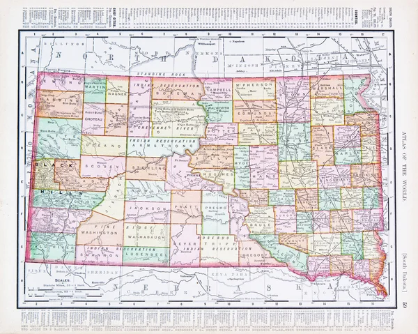 Antica mappa dei colori vintage di South Dekota, SD, USA — Foto Stock