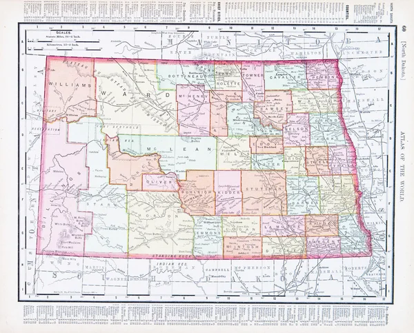 Mapa a color antiguo de Dakota del Norte, Estados Unidos — Foto de Stock