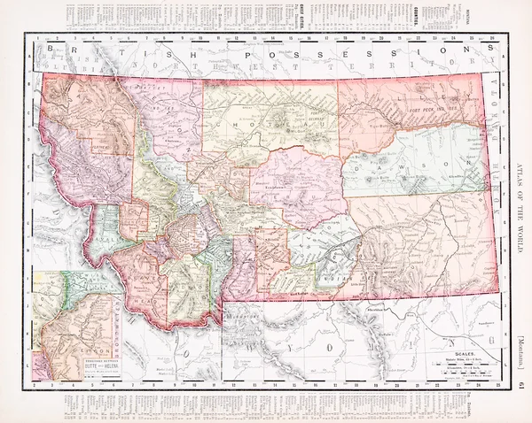 Antique Vintage Color Map of Montana United States — Stock Photo, Image