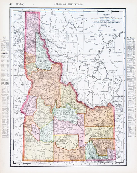 Mapa en color vintage antiguo de Idaho, Estados Unidos — Foto de Stock