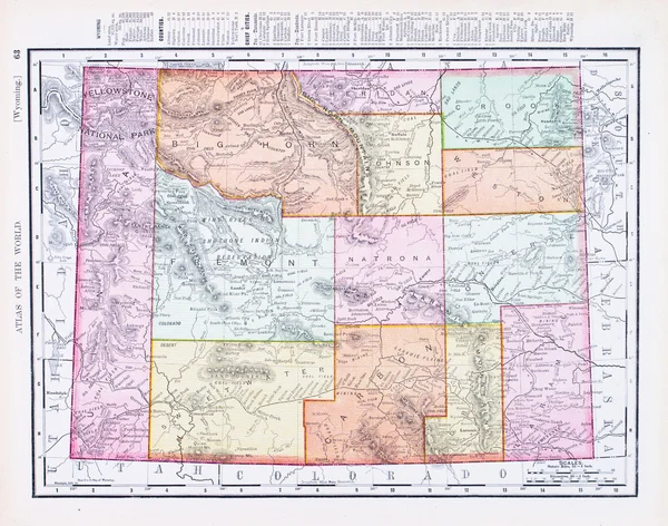 米国ワイオミング州の旧式なビンテージ カラー マップ — ストック写真