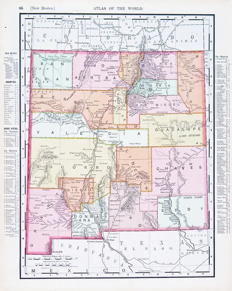 Antica mappa dei colori vintage del Nuovo Messico, Stati Uniti d'America — Foto Stock