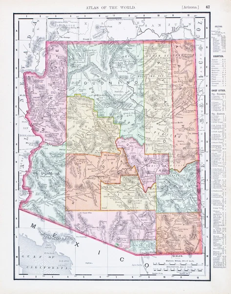 Antique Vintage Color Map of Arizona, USA — Stock Photo, Image