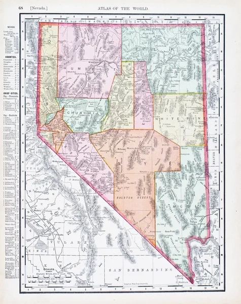 米国ネバダ州の旧式なビンテージ カラー マップ — ストック写真