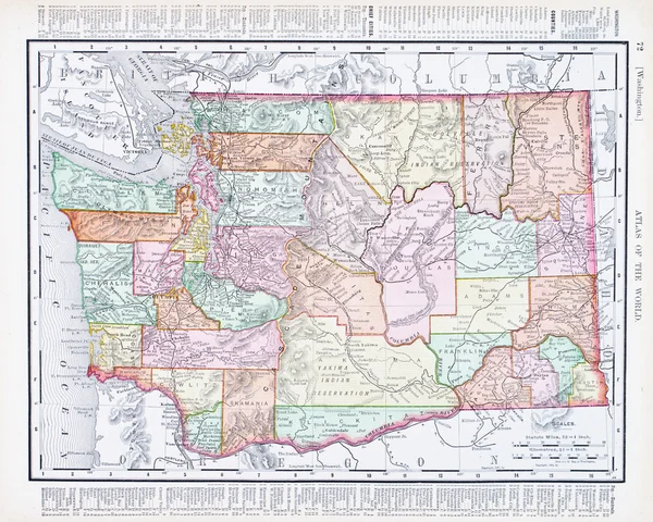 Starodawny sztuka kolorową mapę stanu Waszyngton, Stany Zjednoczone Ameryki — Zdjęcie stockowe