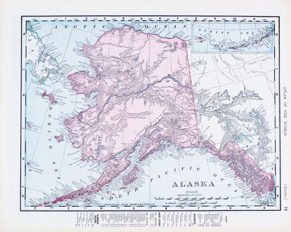 Античная винтажная цветная карта Аляски, США — стоковое фото