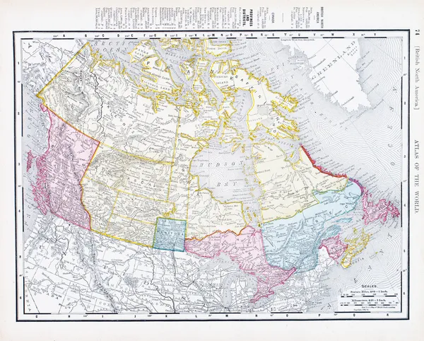 Starožitný vintage barevná Mapa Kanady — Stock fotografie