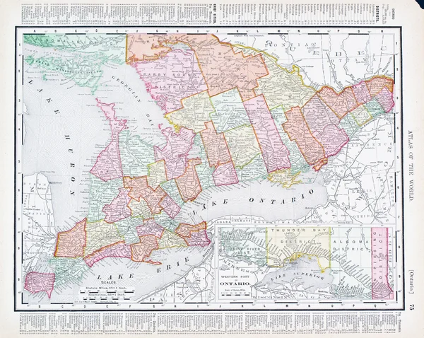 골동품 빈티지 컬러 지도 온타리오 주, 캐나다 — 스톡 사진