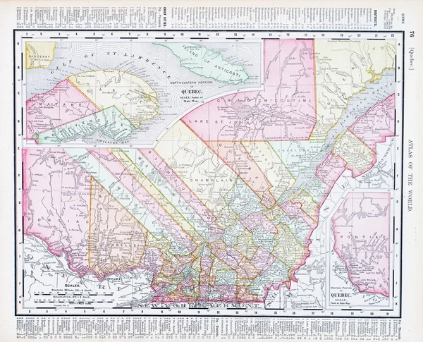 Starodawny sztuka kolor mapa prowincji quebec, Kanada — Zdjęcie stockowe