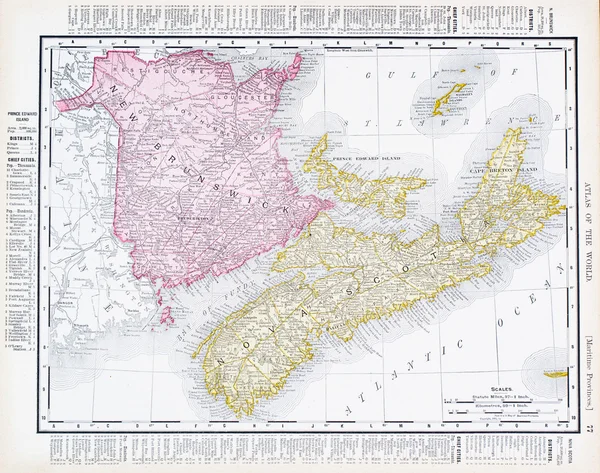 Mapa antigo Províncias marítimas canadenses, Canadá — Fotografia de Stock