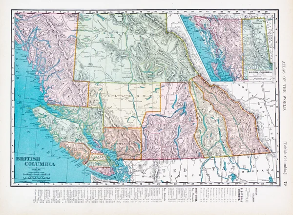 Αντίκες και vintage χρώμα Χάρτης british columbia, Καναδάς — Φωτογραφία Αρχείου