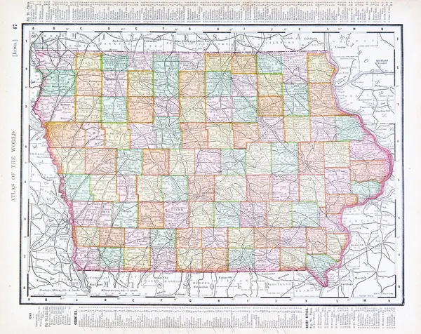 Starodawny sztuka kolorową mapę z iowa, Stany Zjednoczone Ameryki — Zdjęcie stockowe