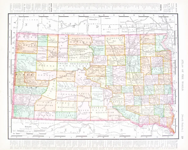 Antieke kleur kaart south dakota, Verenigde Staten, Verenigde Staten — Stockfoto