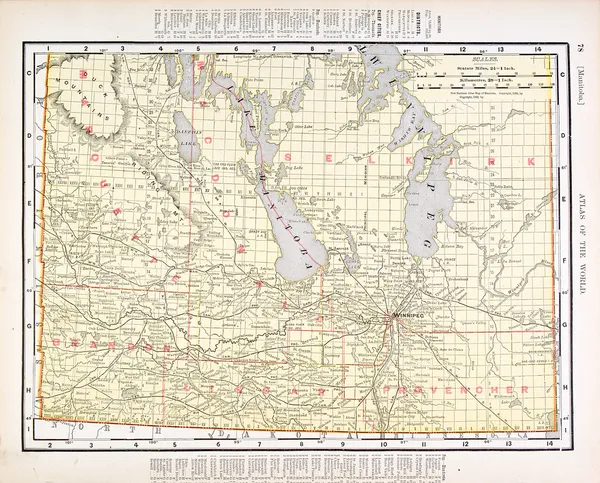 Starodawny sztuka kolor mapa manitoba, Kanada — Zdjęcie stockowe