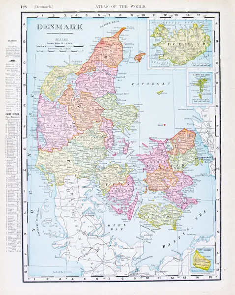 Χρώμα αντίκες Ελληνικά χάρτη της Δανίας και της Ισλανδίας — Φωτογραφία Αρχείου