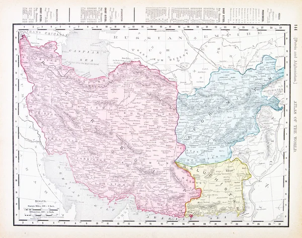 Antika vintage färg engelska karta iran afganistan — Stockfoto