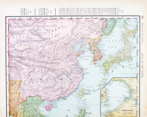 Mapa inglês da cor antiga de China, Coreia, Japão — Fotografia de Stock